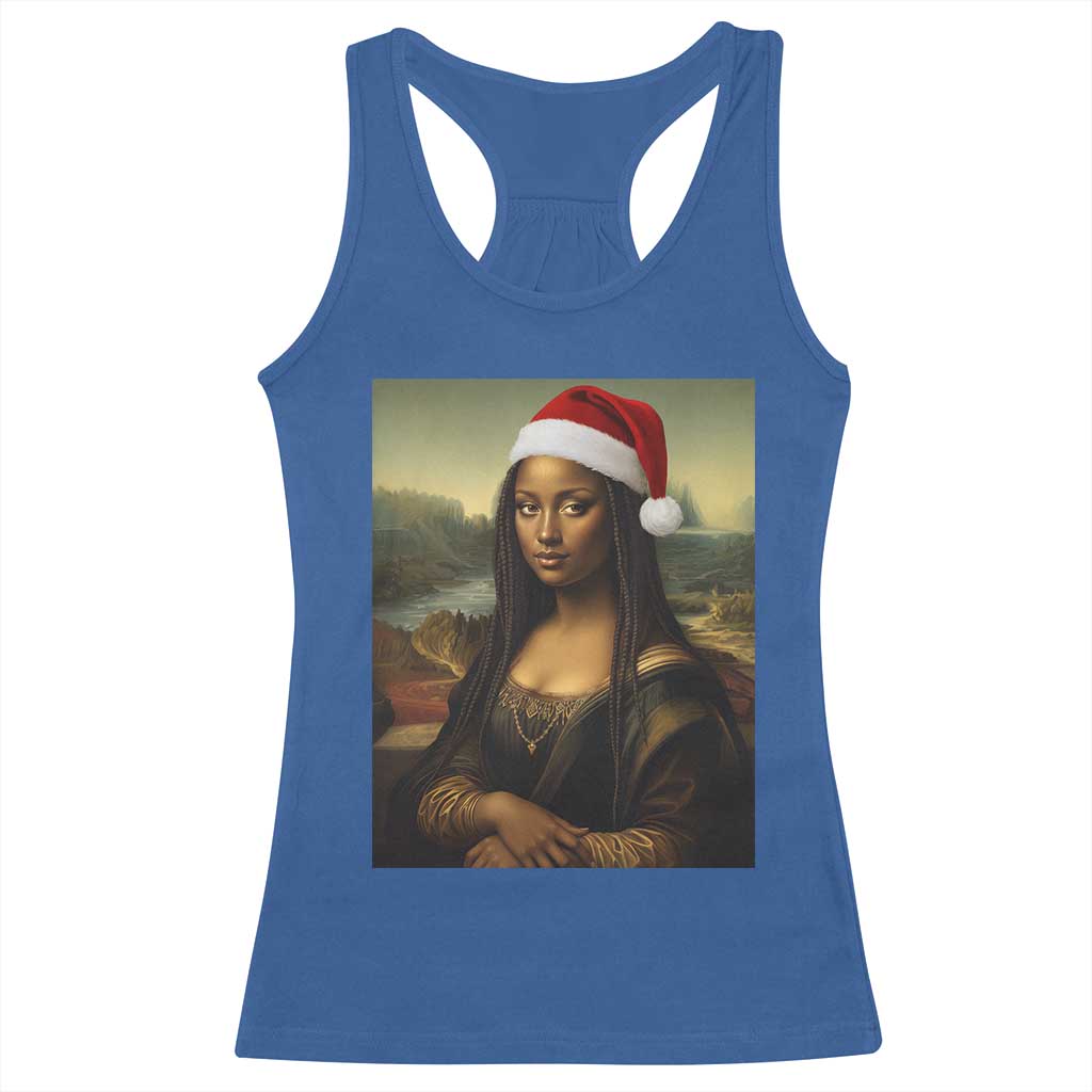 Funny Black Christmas Racerback Tank Top Vintage Mona Lisa Afro Santa Da Vinci Xmas - Wonder Print Shop