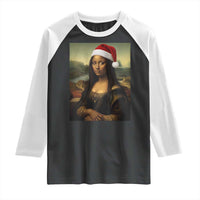 Funny Black Christmas Raglan Shirt Vintage Mona Lisa Afro Santa Da Vinci Xmas - Wonder Print Shop