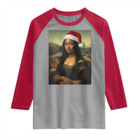Funny Black Christmas Raglan Shirt Vintage Mona Lisa Afro Santa Da Vinci Xmas - Wonder Print Shop