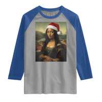 Funny Black Christmas Raglan Shirt Vintage Mona Lisa Afro Santa Da Vinci Xmas - Wonder Print Shop