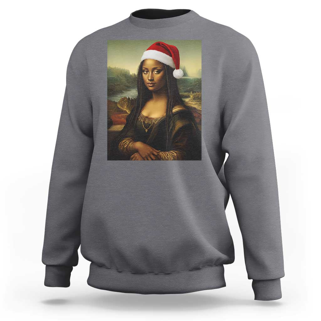 Funny Black Christmas Sweatshirt Vintage Mona Lisa Afro Santa Da Vinci Xmas - Wonder Print Shop