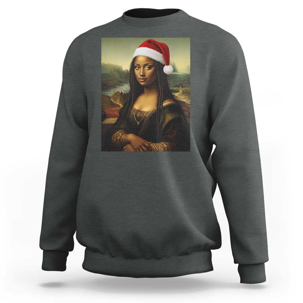 Funny Black Christmas Sweatshirt Vintage Mona Lisa Afro Santa Da Vinci Xmas - Wonder Print Shop
