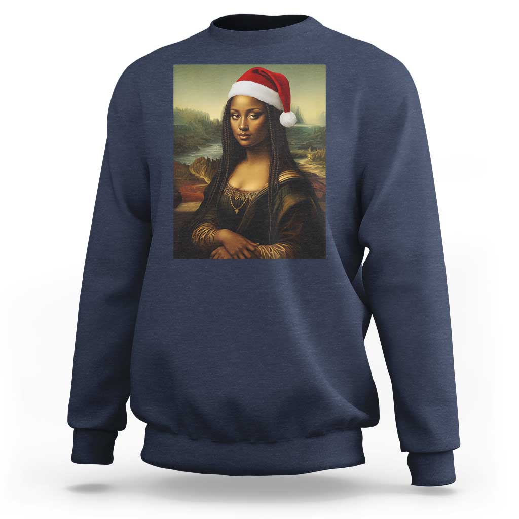 Funny Black Christmas Sweatshirt Vintage Mona Lisa Afro Santa Da Vinci Xmas - Wonder Print Shop