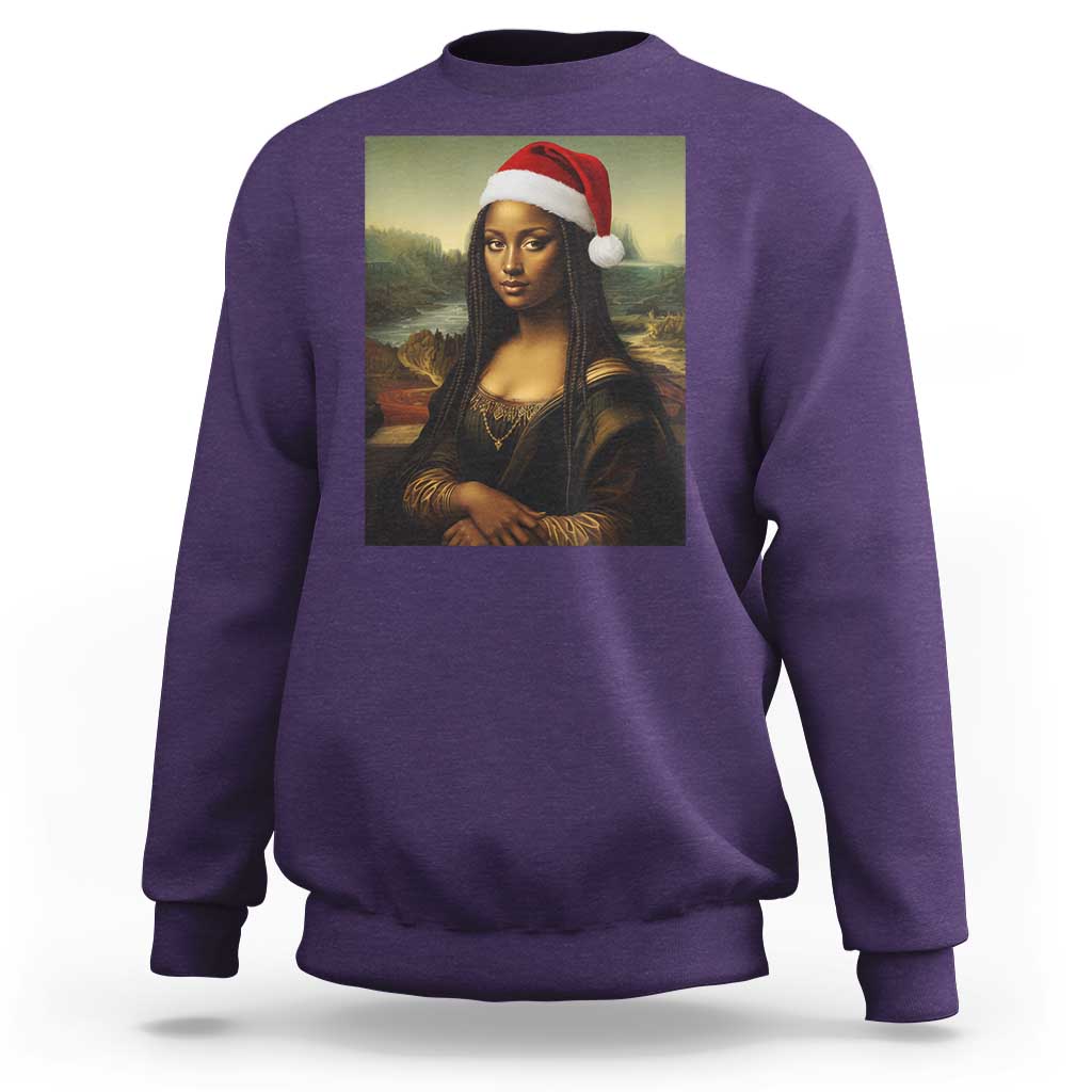 Funny Black Christmas Sweatshirt Vintage Mona Lisa Afro Santa Da Vinci Xmas - Wonder Print Shop