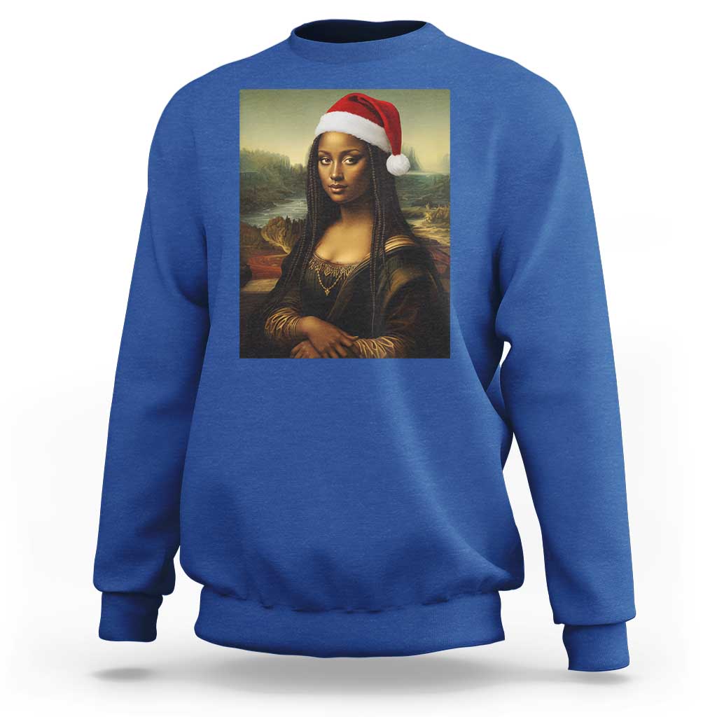 Funny Black Christmas Sweatshirt Vintage Mona Lisa Afro Santa Da Vinci Xmas - Wonder Print Shop