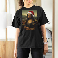 Funny Black Christmas T Shirt For Women Vintage Mona Lisa Afro Santa Da Vinci Xmas - Wonder Print Shop