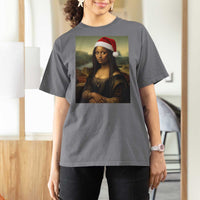 Funny Black Christmas T Shirt For Women Vintage Mona Lisa Afro Santa Da Vinci Xmas - Wonder Print Shop