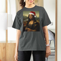 Funny Black Christmas T Shirt For Women Vintage Mona Lisa Afro Santa Da Vinci Xmas - Wonder Print Shop