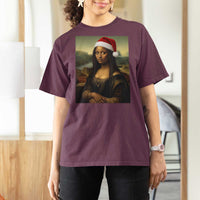Funny Black Christmas T Shirt For Women Vintage Mona Lisa Afro Santa Da Vinci Xmas - Wonder Print Shop