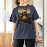 Funny Black Christmas T Shirt For Women Vintage Mona Lisa Afro Santa Da Vinci Xmas - Wonder Print Shop