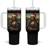 Funny Black Christmas Tumbler With Handle Vintage Mona Lisa Afro Santa Da Vinci Xmas - Wonder Print Shop