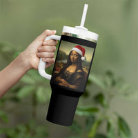 Funny Black Christmas Tumbler With Handle Vintage Mona Lisa Afro Santa Da Vinci Xmas - Wonder Print Shop