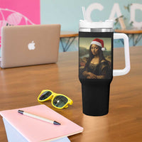 Funny Black Christmas Tumbler With Handle Vintage Mona Lisa Afro Santa Da Vinci Xmas - Wonder Print Shop