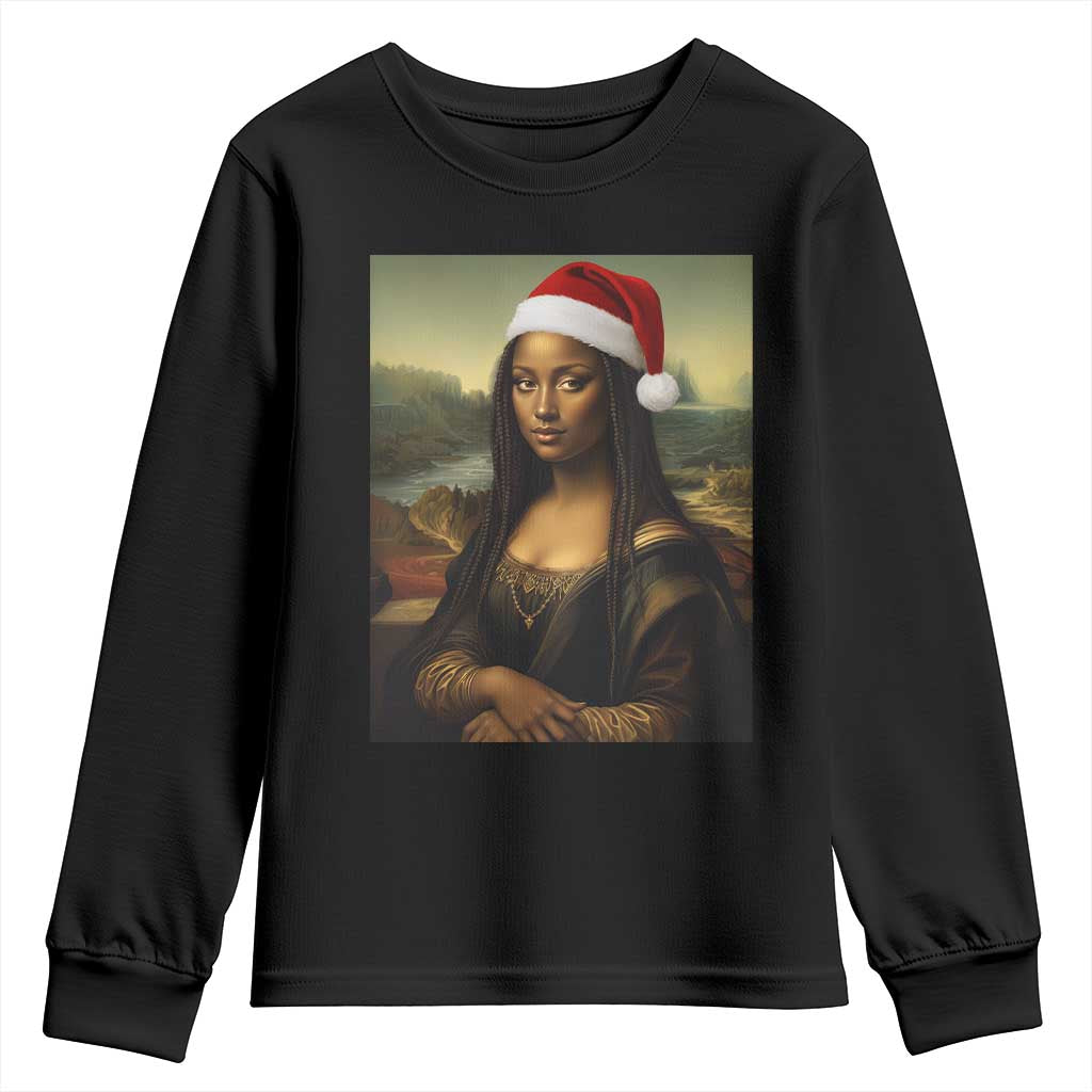 Funny Black Christmas Youth Sweatshirt Vintage Mona Lisa Afro Santa Da Vinci Xmas - Wonder Print Shop