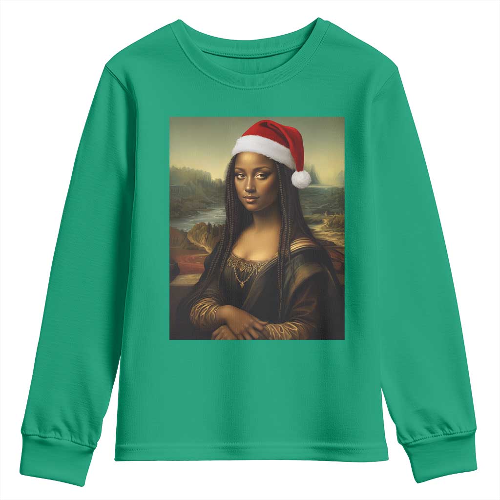 Funny Black Christmas Youth Sweatshirt Vintage Mona Lisa Afro Santa Da Vinci Xmas - Wonder Print Shop