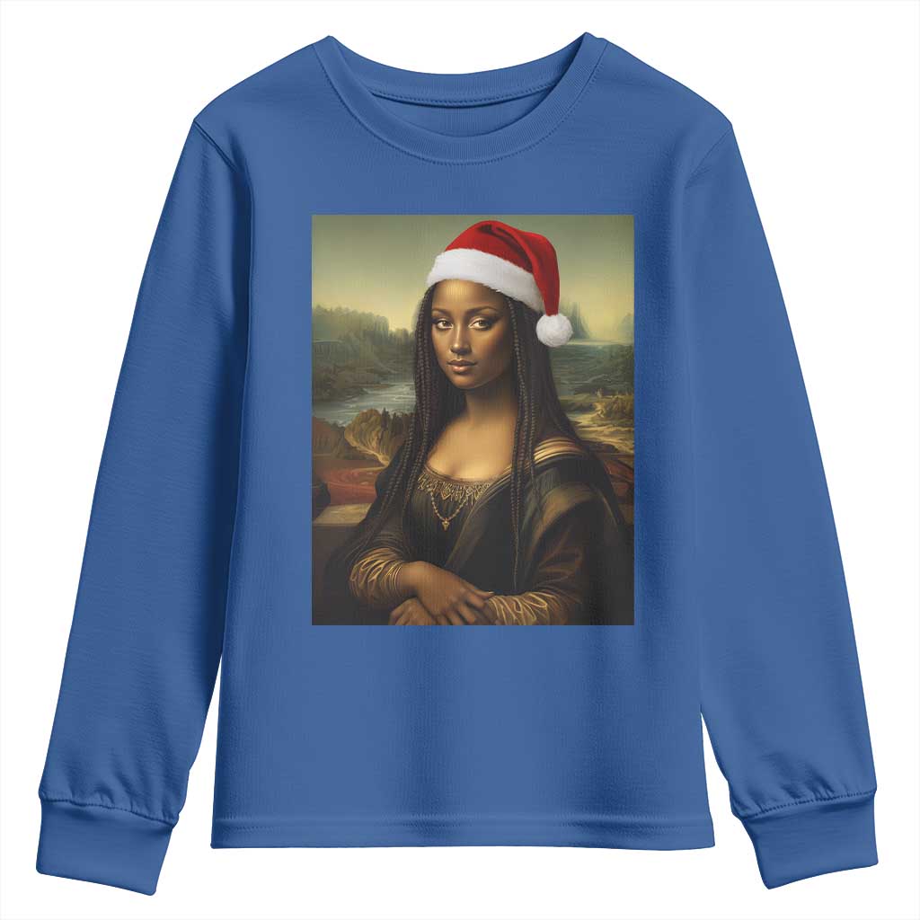 Funny Black Christmas Youth Sweatshirt Vintage Mona Lisa Afro Santa Da Vinci Xmas - Wonder Print Shop