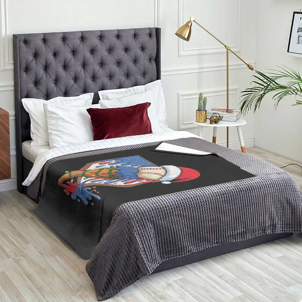 Christmas Baseball Ice Cream Drip Throw Blanket Santa Sports Player Xmas Light Boys Baseball Bat - Wonder Print Shop