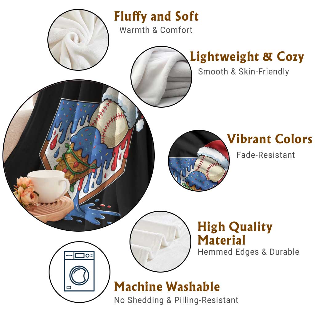 Christmas Baseball Ice Cream Drip Throw Blanket Santa Sports Player Xmas Light Boys Baseball Bat - Wonder Print Shop