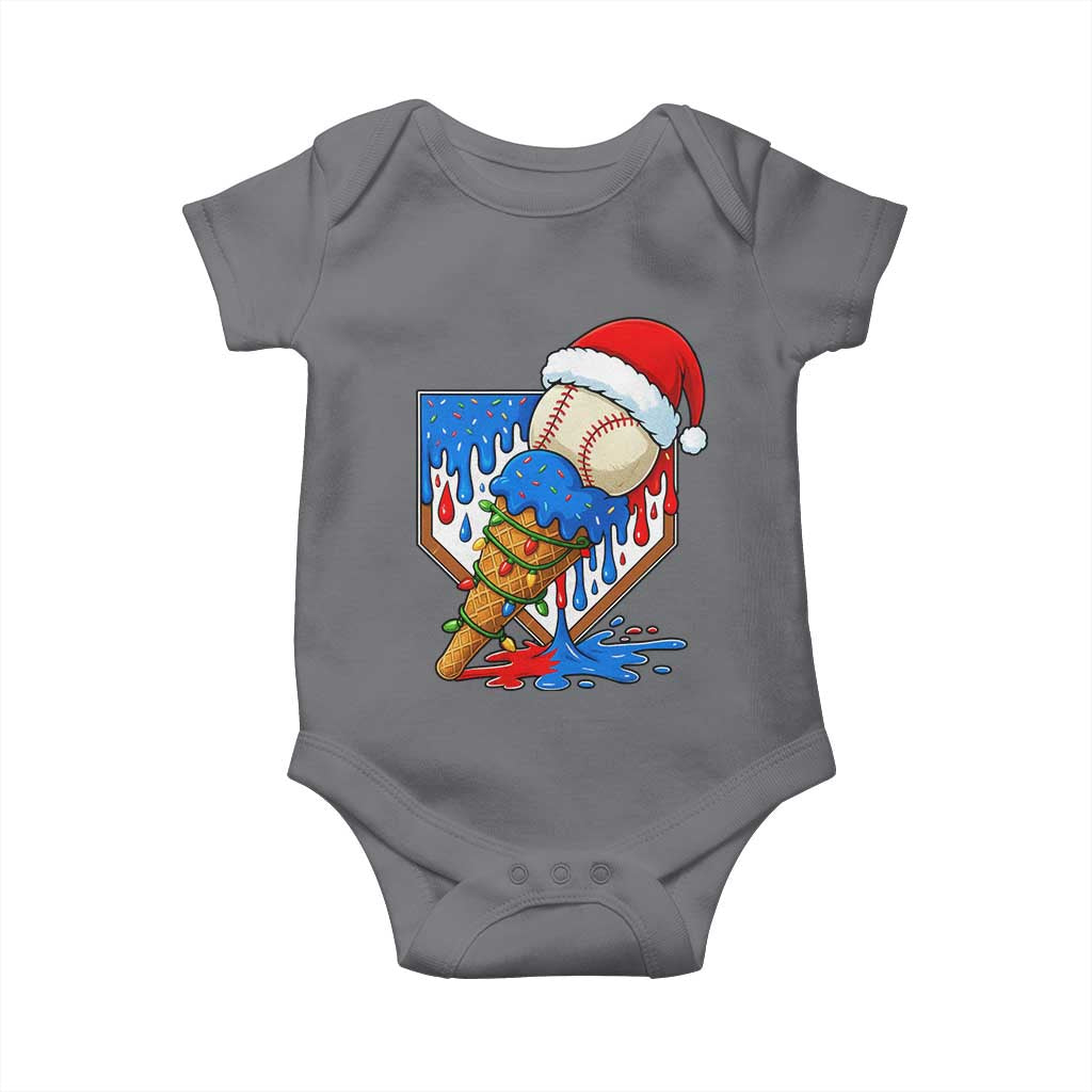 Christmas Baseball Ice Cream Drip Baby Onesie Santa Sports Player Xmas Light Boys Baseball Bat - Wonder Print Shop