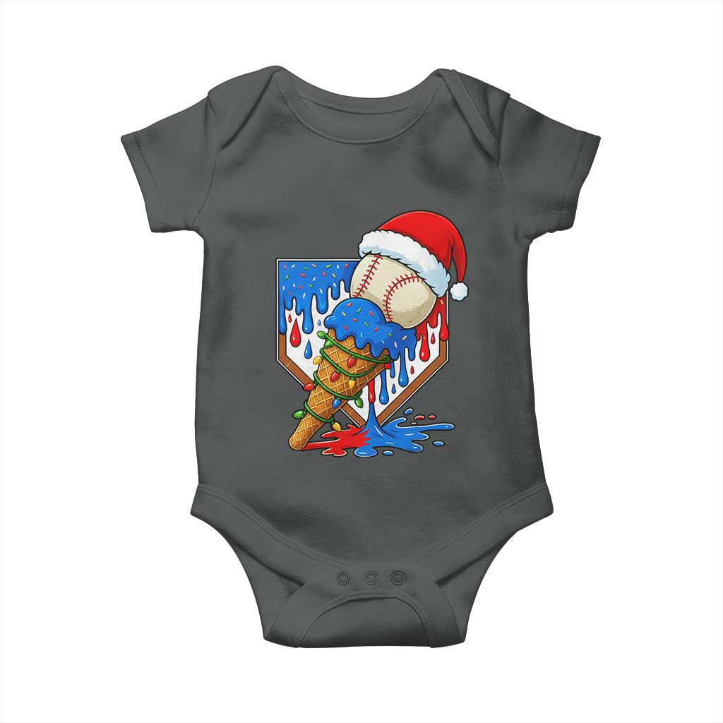 Christmas Baseball Ice Cream Drip Baby Onesie Santa Sports Player Xmas Light Boys Baseball Bat - Wonder Print Shop