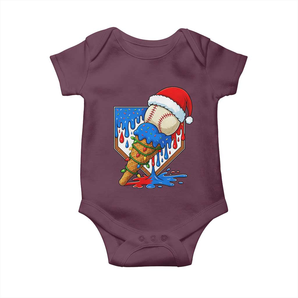 Christmas Baseball Ice Cream Drip Baby Onesie Santa Sports Player Xmas Light Boys Baseball Bat - Wonder Print Shop