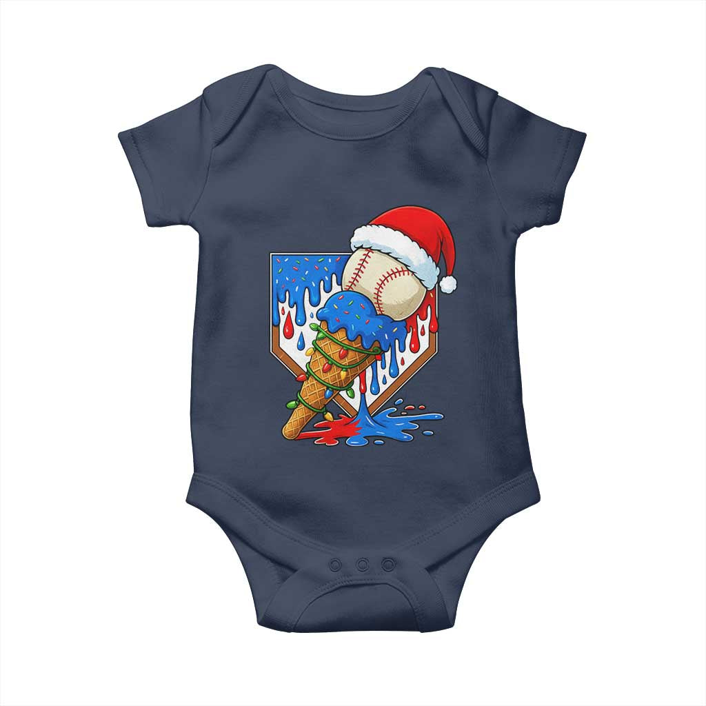 Christmas Baseball Ice Cream Drip Baby Onesie Santa Sports Player Xmas Light Boys Baseball Bat - Wonder Print Shop
