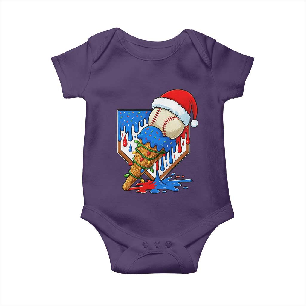 Christmas Baseball Ice Cream Drip Baby Onesie Santa Sports Player Xmas Light Boys Baseball Bat - Wonder Print Shop