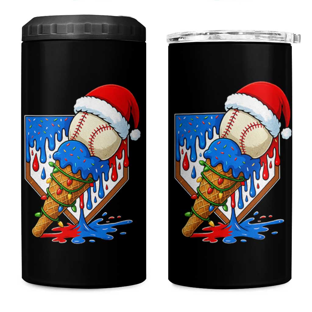 Christmas Baseball Ice Cream Drip 4 in 1 Can Cooler Tumbler Santa Sports Player Xmas Light Boys Baseball Bat - Wonder Print Shop