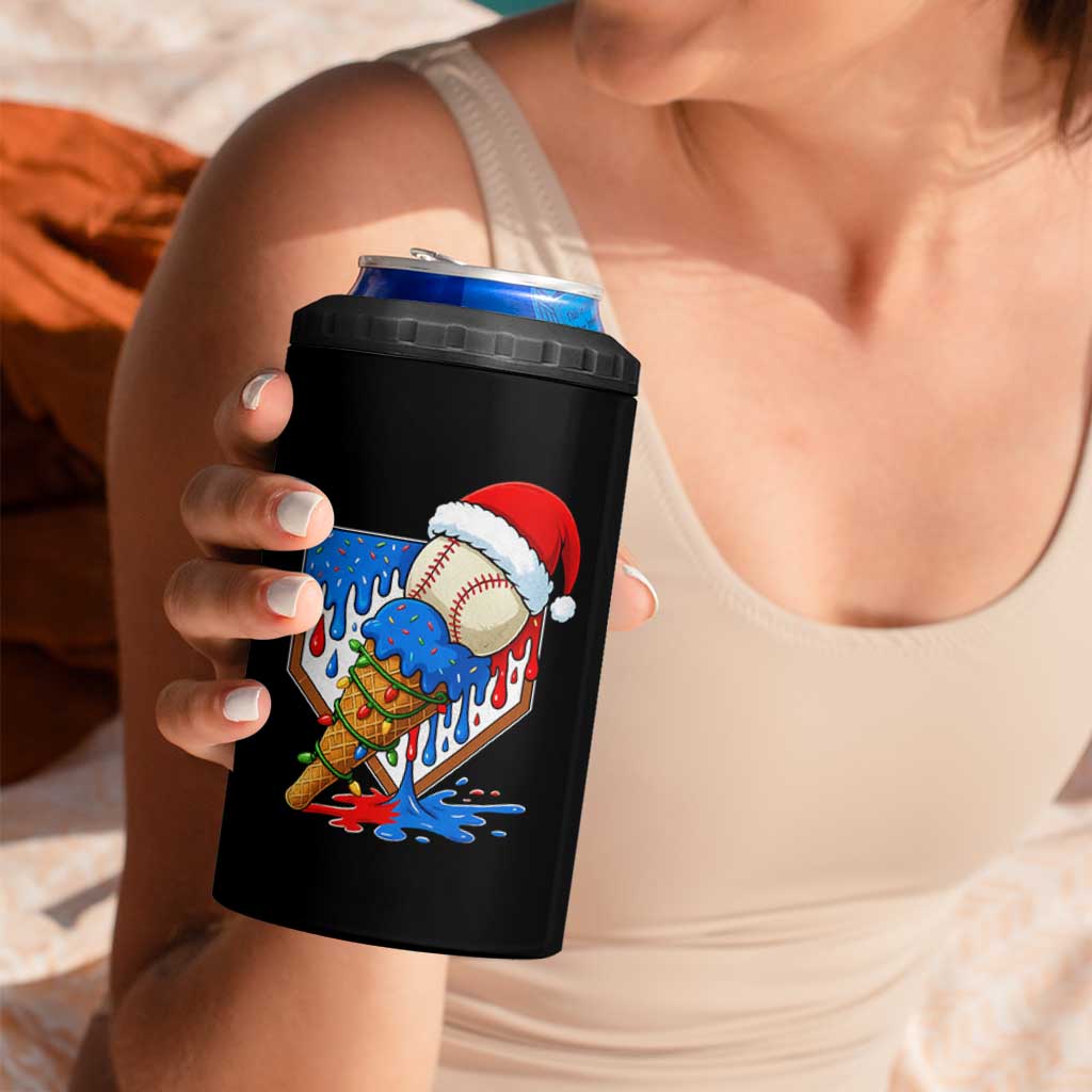 Christmas Baseball Ice Cream Drip 4 in 1 Can Cooler Tumbler Santa Sports Player Xmas Light Boys Baseball Bat - Wonder Print Shop
