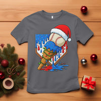 Christmas Baseball Ice Cream Drip T Shirt Santa Sports Player Xmas Light Boys Baseball Bat - Wonder Print Shop