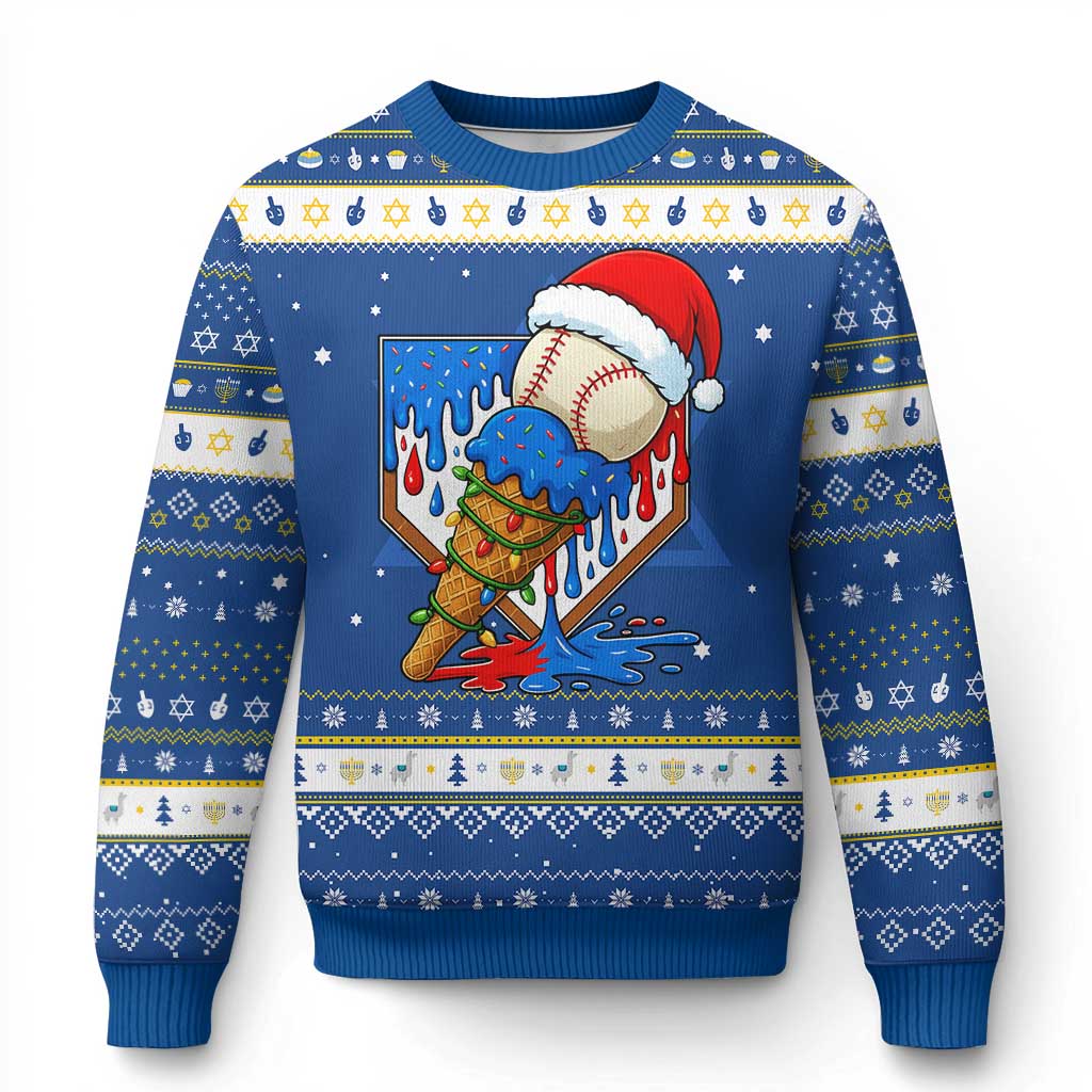 Christmas Baseball Ice Cream Drip Hanukkah Ugly Sweater Santa Sports Player Xmas Light Boys Baseball Bat - undefined