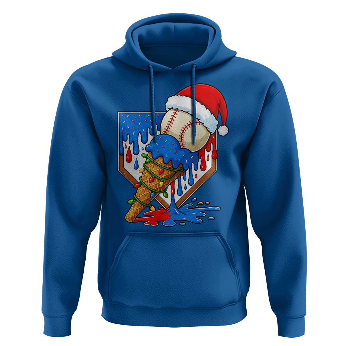 Christmas Baseball Ice Cream Drip Hoodie Santa Sports Player Xmas Light Boys Baseball Bat - Wonder Print Shop