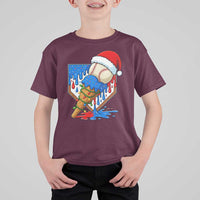 Christmas Baseball Ice Cream Drip T Shirt For Kid Santa Sports Player Xmas Light Boys Baseball Bat - Wonder Print Shop