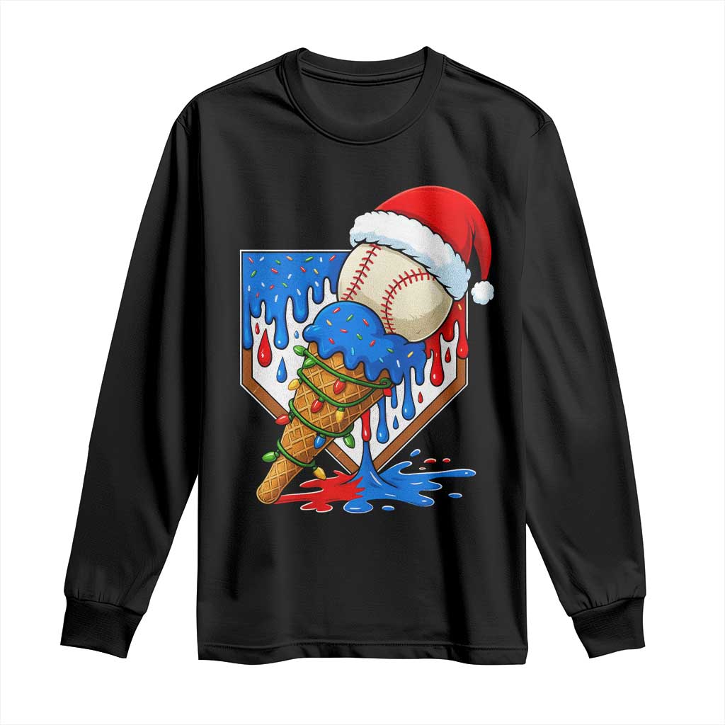 Christmas Baseball Ice Cream Drip Long Sleeve Shirt Santa Sports Player Xmas Light Boys Baseball Bat - Wonder Print Shop