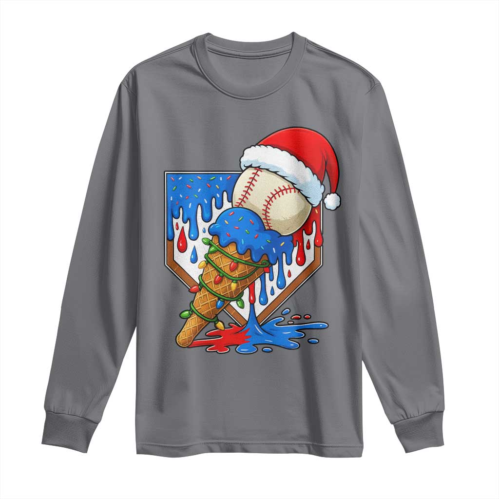 Christmas Baseball Ice Cream Drip Long Sleeve Shirt Santa Sports Player Xmas Light Boys Baseball Bat - Wonder Print Shop