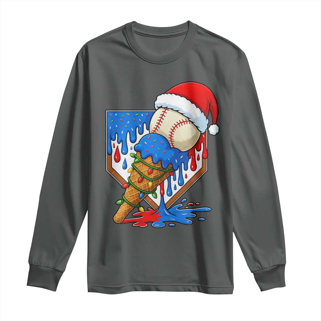 Christmas Baseball Ice Cream Drip Long Sleeve Shirt Santa Sports Player Xmas Light Boys Baseball Bat - Wonder Print Shop