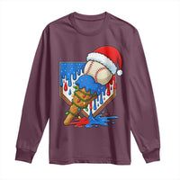 Christmas Baseball Ice Cream Drip Long Sleeve Shirt Santa Sports Player Xmas Light Boys Baseball Bat - Wonder Print Shop