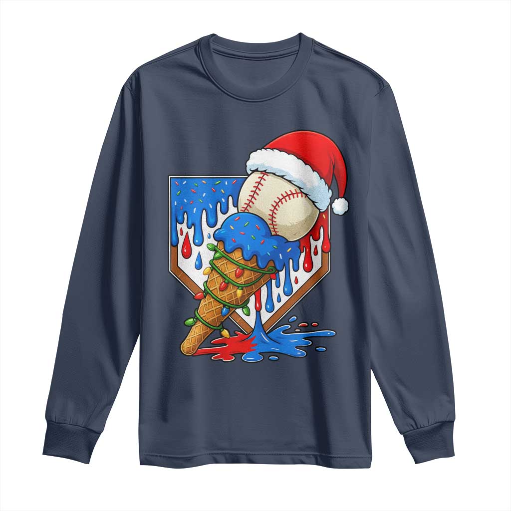 Christmas Baseball Ice Cream Drip Long Sleeve Shirt Santa Sports Player Xmas Light Boys Baseball Bat - Wonder Print Shop