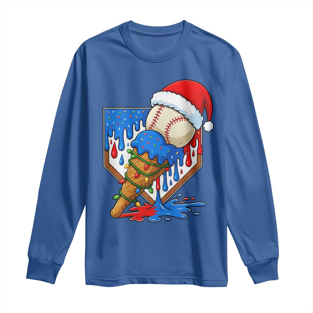 Christmas Baseball Ice Cream Drip Long Sleeve Shirt Santa Sports Player Xmas Light Boys Baseball Bat - Wonder Print Shop