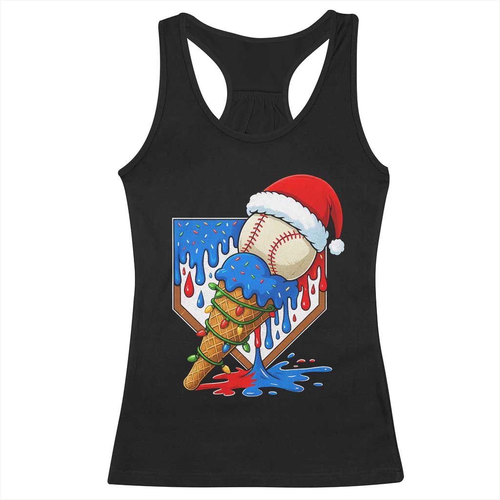Christmas Baseball Ice Cream Drip Racerback Tank Top Santa Sports Player Xmas Light Boys Baseball Bat - Wonder Print Shop