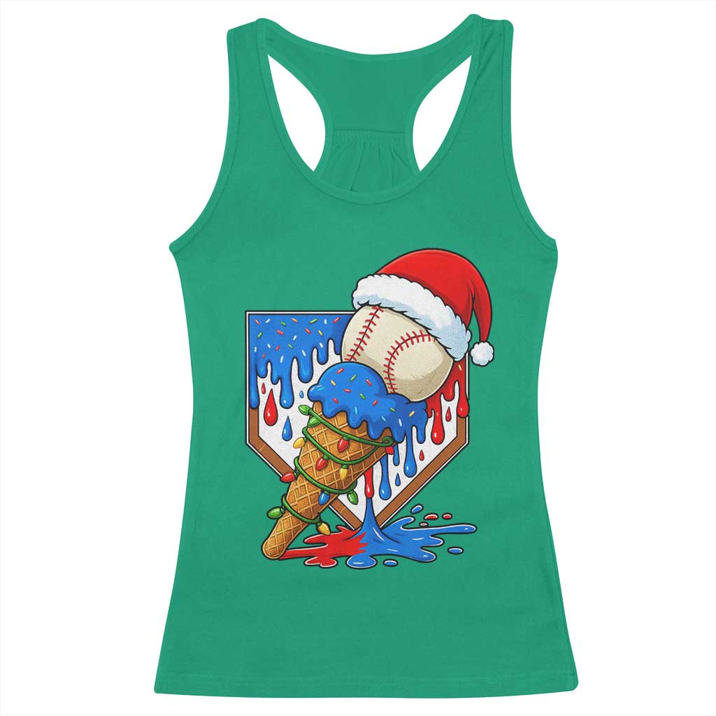Christmas Baseball Ice Cream Drip Racerback Tank Top Santa Sports Player Xmas Light Boys Baseball Bat - Wonder Print Shop