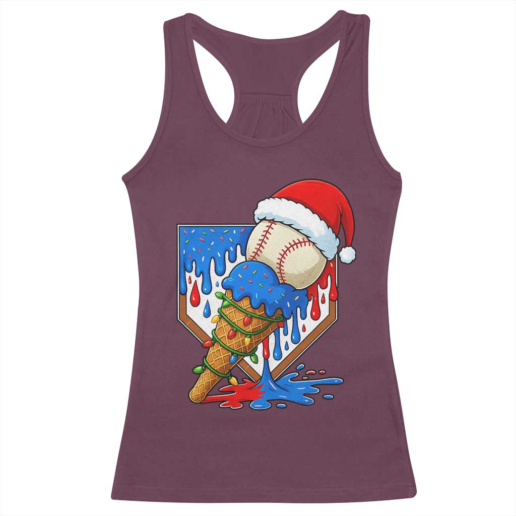 Christmas Baseball Ice Cream Drip Racerback Tank Top Santa Sports Player Xmas Light Boys Baseball Bat - Wonder Print Shop
