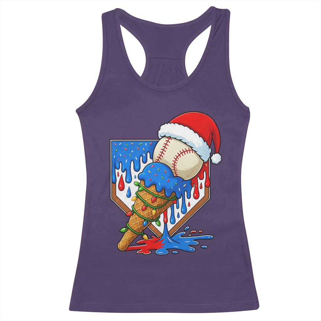 Christmas Baseball Ice Cream Drip Racerback Tank Top Santa Sports Player Xmas Light Boys Baseball Bat - Wonder Print Shop