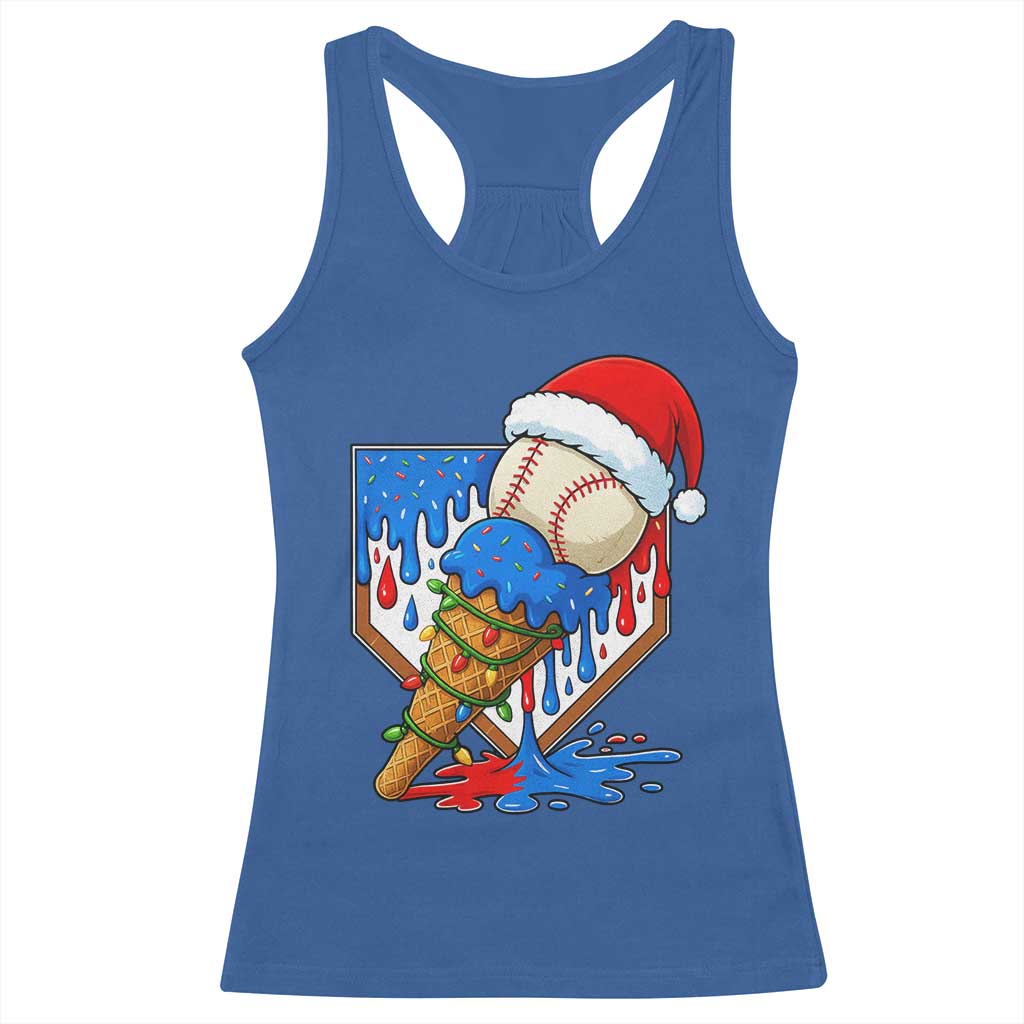 Christmas Baseball Ice Cream Drip Racerback Tank Top Santa Sports Player Xmas Light Boys Baseball Bat - Wonder Print Shop