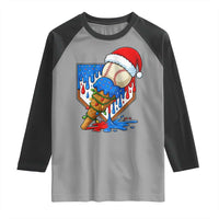 Christmas Baseball Ice Cream Drip Raglan Shirt Santa Sports Player Xmas Light Boys Baseball Bat - Wonder Print Shop