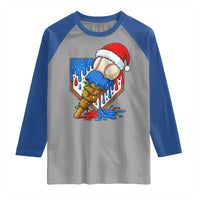 Christmas Baseball Ice Cream Drip Raglan Shirt Santa Sports Player Xmas Light Boys Baseball Bat - Wonder Print Shop