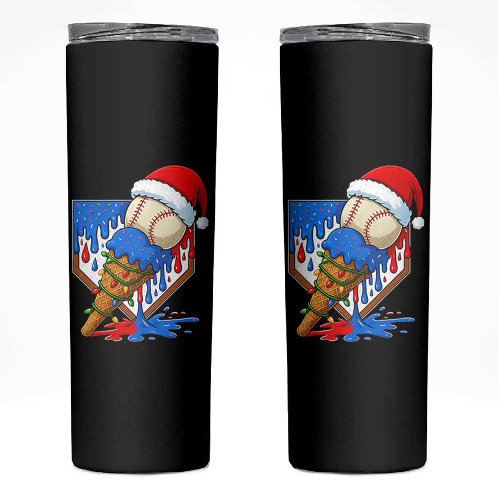 Christmas Baseball Ice Cream Drip Skinny Tumbler Santa Sports Player Xmas Light Boys Baseball Bat - Wonder Print Shop