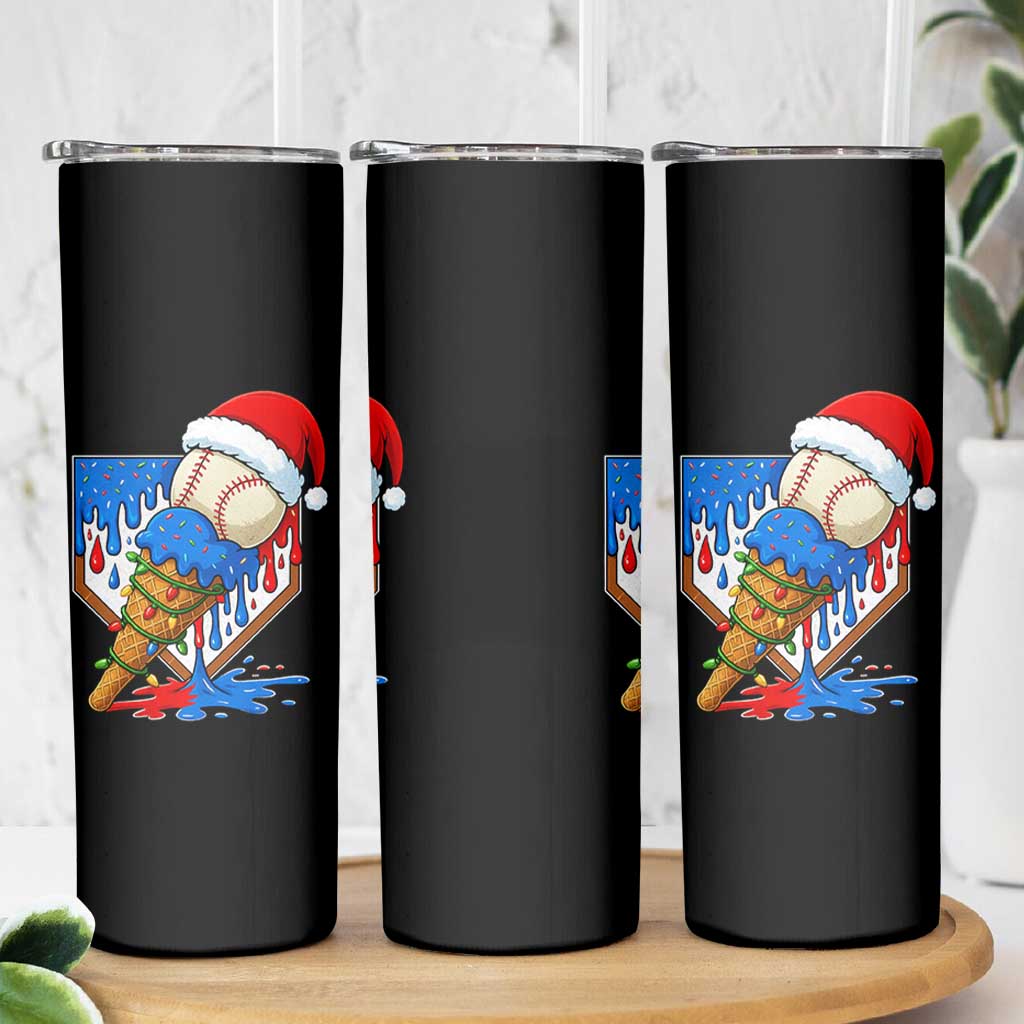 Christmas Baseball Ice Cream Drip Skinny Tumbler Santa Sports Player Xmas Light Boys Baseball Bat - Wonder Print Shop