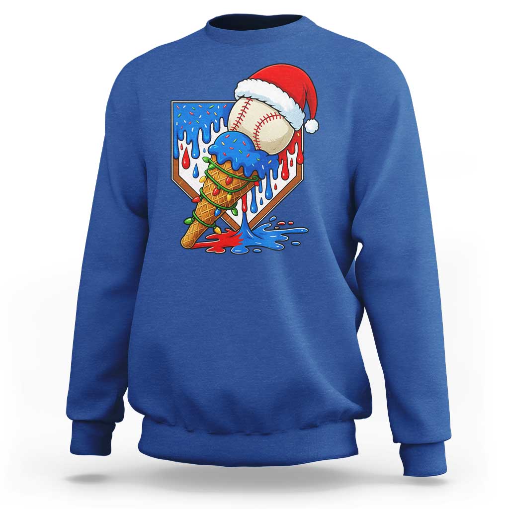 Christmas Baseball Ice Cream Drip Sweatshirt Santa Sports Player Xmas Light Boys Baseball Bat - Wonder Print Shop