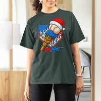 Christmas Baseball Ice Cream Drip T Shirt For Women Santa Sports Player Xmas Light Boys Baseball Bat - Wonder Print Shop